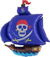 Accessoires:Piraten Schiff Folienballon:105 x 70 cm, blau 
