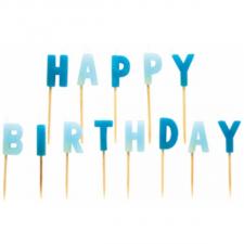 Accessoires:Kerzenset Happy Birthday:7.5 cm, blau 