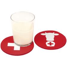 Schweizer Glas Untersetzer Set mit zwei Motiven: 1. August Dekoration:4 Stück, 10 cm, rot