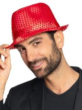 Glitzer Trilby Hut mit Glitter Pailletten:rot 