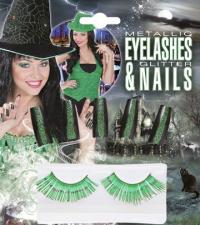 Accessoires:Set Augenwimpern Glitter mit metallisierte Nägel:grün 
