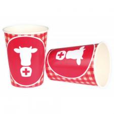 Schweizer Becher mit Kuhmotiv: 1. August Partydekoration:8 Stück, rot
