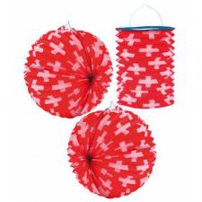 Schweizer Lampion Set: 1.August Dekoration:3 Stück, ? 25cm , H: 28 cm, rot