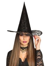 Accessoires:Hexenhut : Mit Krempe aus Spitze:schwarz 