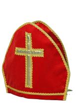 Accessoires:Mitre d'évêque avec rubans de velours:rouge 