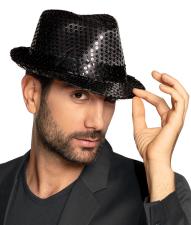 Glitzer Trilby Hut : mit Glitter Pailletten:schwarz 