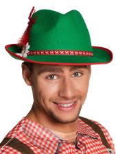 Oktoberfest Hut Herren: Trachtenhut mit Band und Feder:grün 