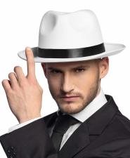 Accessoires:Gangster Trilby Fedora Hut:weiss 
