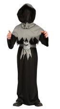 Accessoires:Skull Demon Kids Costume with Hood and Fabric Mask:black/grey 