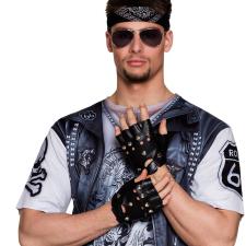 Biker Handschuhe : Fingerlos mit Nieten:schwarz