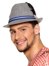 Oktoberfest Hut Herren: Stilvoller Trachtenhut mit Hutband und Feder:grau 