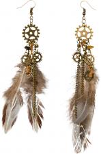 Steampunk earrings with feathers:brown