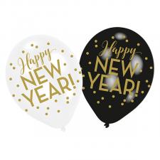 Ballone Happy New Year:6 Item, 25 cm, black/white