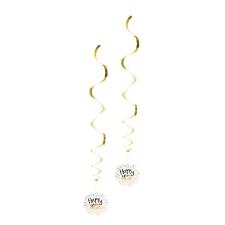2 Decorationswirls Happy New Year:85 cm, white/gold
