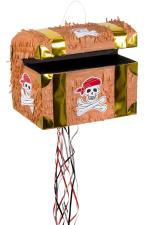 Piñata coffre au trésor à tirer : jeu de fête pirate pour anniversaires<br>:30 x 26 x 23 cm, marron 