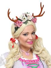 Oktoberfest Haarreif Damen: verspieltes Geweih mit Blumen:mehrfarbig 
