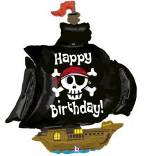 Accessoires:Pirates Ship Balloon foil Happy Birthday:117cm, black 