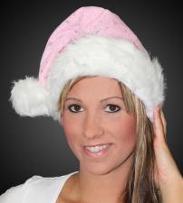 Weihnachtsmütze mit Pelzrand und Glitzer:rosa