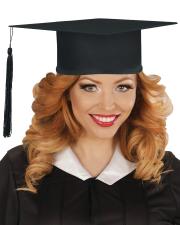 Klassischer Doktorhut mit Zottel für Abschlussfeiern:schwarz 