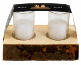 2 Windlichter auf Holzplatte:19x15x12cm, weiss 