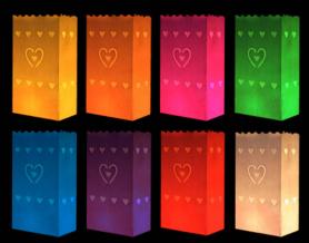 Lichttüten - farbig  Herzen:10 Stück 