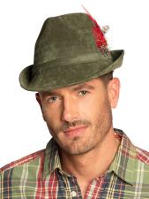 Oktoberfest Hut Herren: Traditioneller Jagdmeister-Hut mit roter Feder:grün 