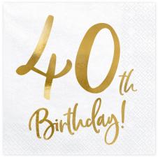 Accessoires:40. Geburtstag Servietten:20 Stück, 33 x 33cm, mehrfarbig 