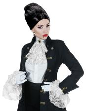 Jabot en dentelle avec pierres précieuses et manchettes:blanc 