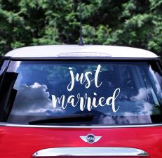 Accessoires:Autocollant de pare-chocs de mariage Just married:33 x 45 cm, blanc 