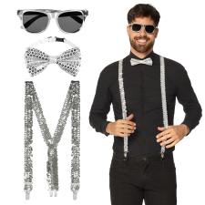 Accessory set silver (party glasses, bow tie and suspenders):silver
