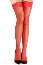 Halterlose Netztrümpfe mit Spitze:rot