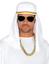 Ensemble de costume de cheikh (foulard, collier, lunettes):blanc/or 