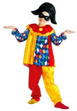 Déguisement d'arlequin : avec col, pantalon, chapeau, masque:coloré 