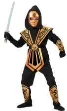 Accessoires:Kombat Ninja Kinderkostüm:Overall mit Kapuze, Brustrüstung, Gürtel, Arm- und Beinschnüre, Maske:gold 116 cm