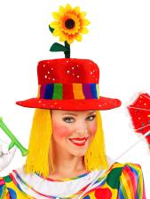 Clownhut mit Haaren und Sonnenblume:bunt 