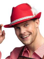Oktoberfest Hut Hansl: Klassischer Hut mit Kordel und Feder:rot 