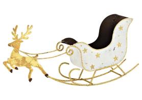 Santa Claus sleigh metal with glitter:28 x 13 x 6 cm, white/gold 