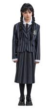 Wednesday School Uniform Costume with Jacket, Shirt Front with Tie, and Skirt:black/grey 