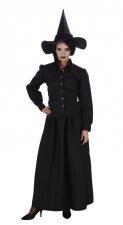 Hexen Damenkostüm mit langem Kleid und Hexenhut:schwarz 