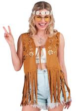 Hippie Flower Power Weste mit Fransen:braun 