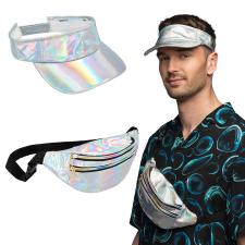 Set d'accessoires Holo Festival : visière et sac banane:argent 