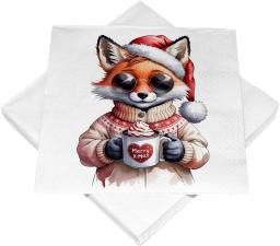 Servietten mit Weihnachtsfuchs-Motiv für festliche Tischdeko:20 Stück, 33 x 33 cm 