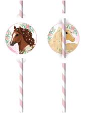 Accessoires:Pferde Trinkhalme Beautiful Horses, Papier:8 Stück, 19.7 cm, weiss/rosa 