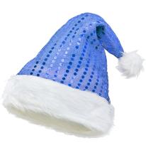 Bonnet de Père Noël à paillettes:bleu 