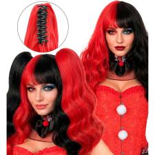 Harlekin-Perücke mit Extensions:rot/schwarz 