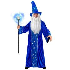 Fantasy-Zauberer-Kostüm: Robe, Hut:blau 