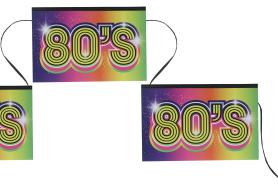 Accessoires:Bunte 80er Jahre Wimpelgirlande – coole Deko für Disco-Mottoparty:20 x 13 cm / 500 cm, bunt 