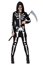 Déguisement femme squelette – Ensemble 2 pièces avec capuche et leggings:noir/blanc 