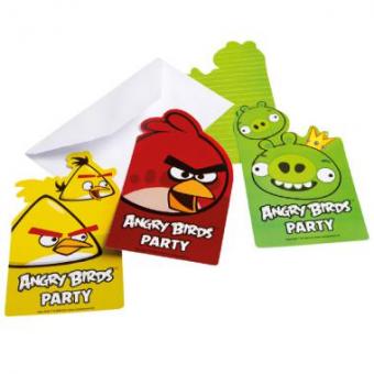 Angry Birds cartes de invitation: Anniversaire des enfants Accessoires:6 pièce, 8 x 14 cm, coloré 