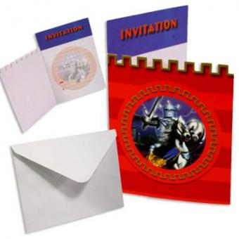 Knight Party Invitation cards:8 Item, 10,5 x 15 cm, red 